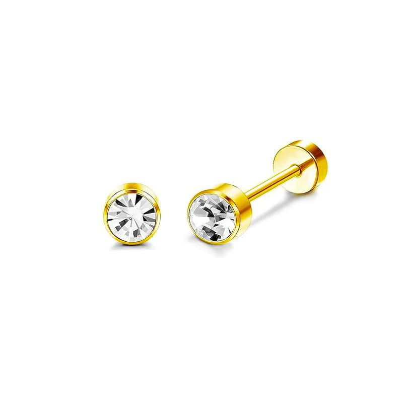 2PCS/Set Stainless Steel Gold Flower Cross Stud Earrings for Women Cute Mini Pearl Earrings Tragus Cartilage Piercing Jewelry