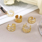 5pcs/set Retro Multi-element Leaf Geometric Ear Cuff Non-Piercing Ear Bone Clip Men and Women Summer Jewelry Boho