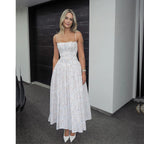 Suninheart Summer Clothes for Women Midi Elegant Dress 2025 New Arrivals White Floral Print Holiday Dress