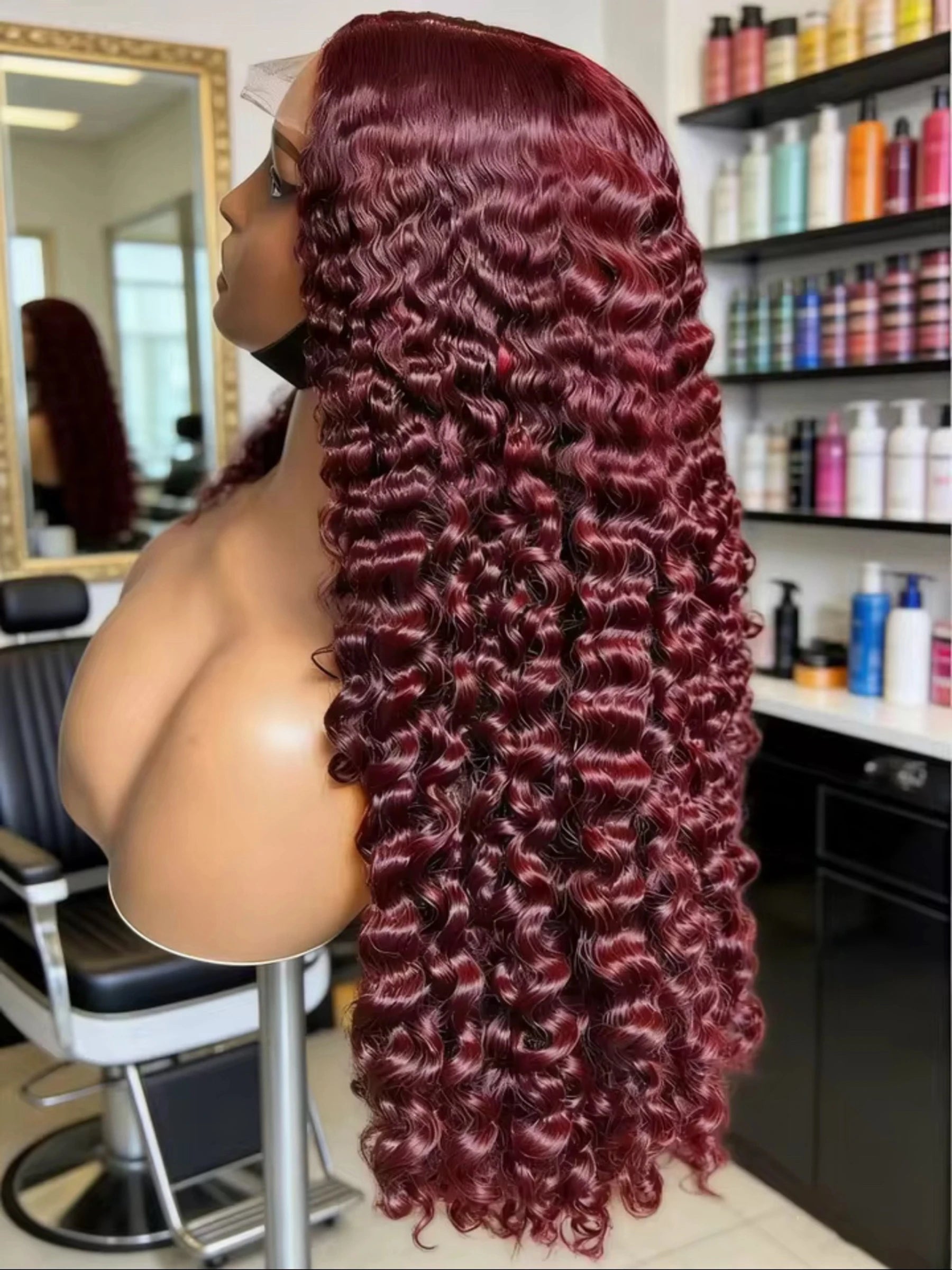 Red Burgundy 99J Color Deep Wave 13X4X1 HD Full Lace Front Wigs Preplucked With Baby Hair Wedding Cosplay Heat Resistant Fiber