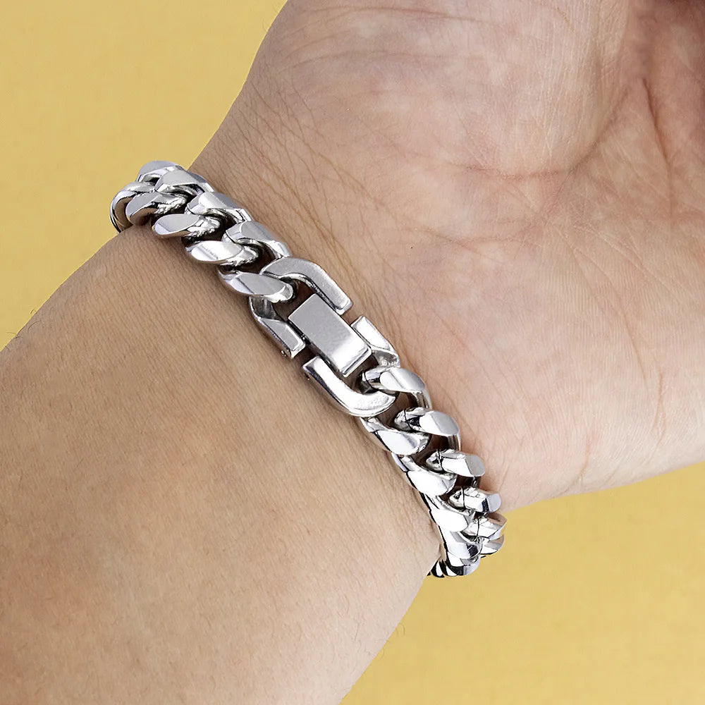 YQ 8MM-12MM Wide 316L Stainless Steel Cuban Link Chain Necklace Bracelet For Men Thick Punk Hip Hop Accessories Male