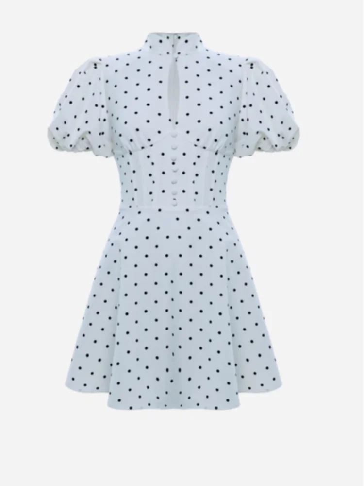 Polka Dot Halter Mini Dress Women Fashion Backless Sleeveless Off-shoulder Hollow Out Slim Short Vestidos 2026 Lady Party Gown
