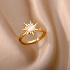Anti Stress Anxiety Fidget Rings for Women Stainless Steel Sunflower Sun Star Spinner Ring Christmas Jewelry Gifts Dropshipping