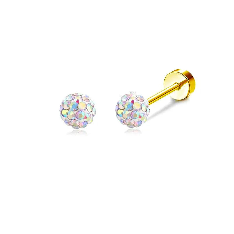 2PCS/Set Stainless Steel Gold Flower Cross Stud Earrings for Women Cute Mini Pearl Earrings Tragus Cartilage Piercing Jewelry