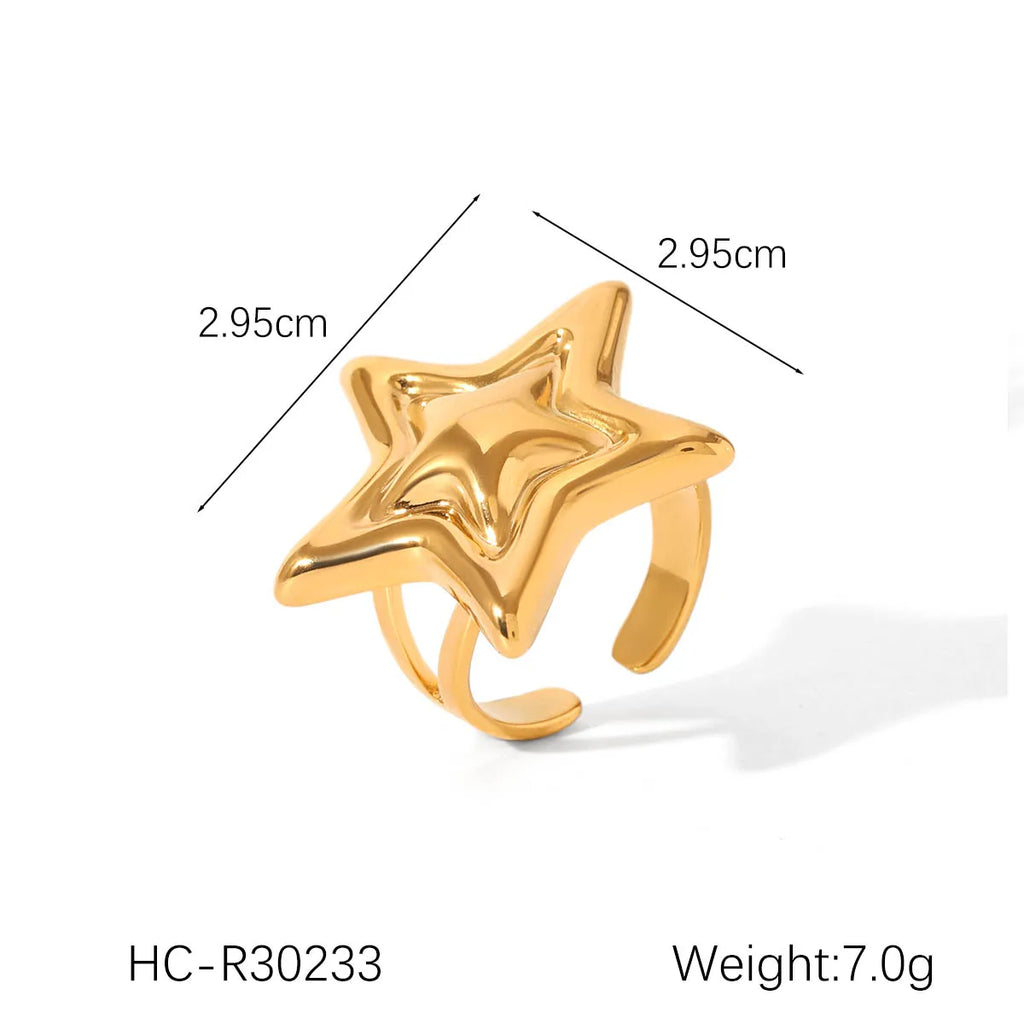 Y2K Star Open Ring for Women Gold Plated Hypoallergenic Adjustable Stainless Steel Fashion Party Jewelry Valentine's Day Gifts