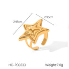 Y2K Star Open Ring for Women Gold Plated Hypoallergenic Adjustable Stainless Steel Fashion Party Jewelry Valentine's Day Gifts