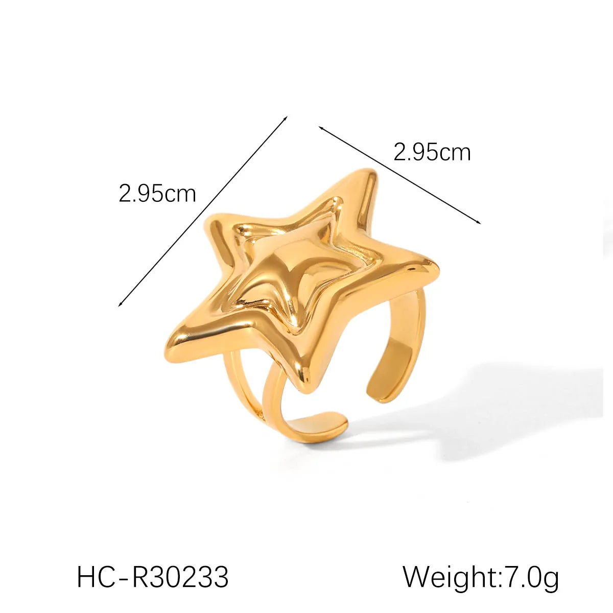 Y2K Star Open Ring for Women Gold Plated Hypoallergenic Adjustable Stainless Steel Fashion Party Jewelry Valentine's Day Gifts