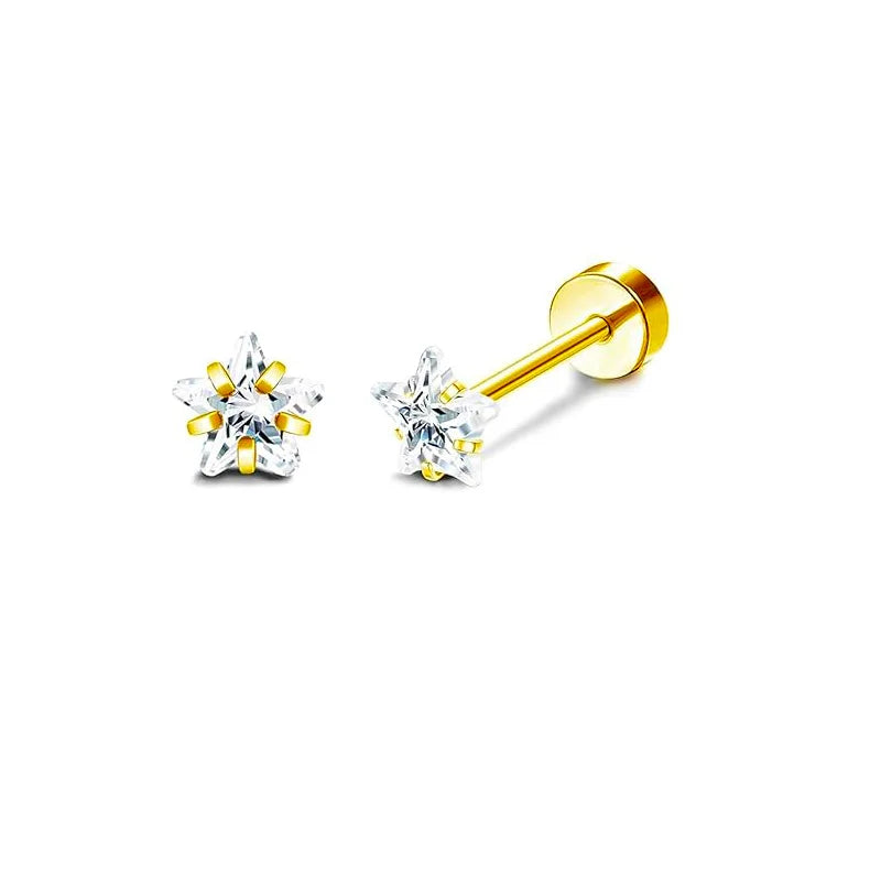 2PCS/Set Stainless Steel Gold Flower Cross Stud Earrings for Women Cute Mini Pearl Earrings Tragus Cartilage Piercing Jewelry