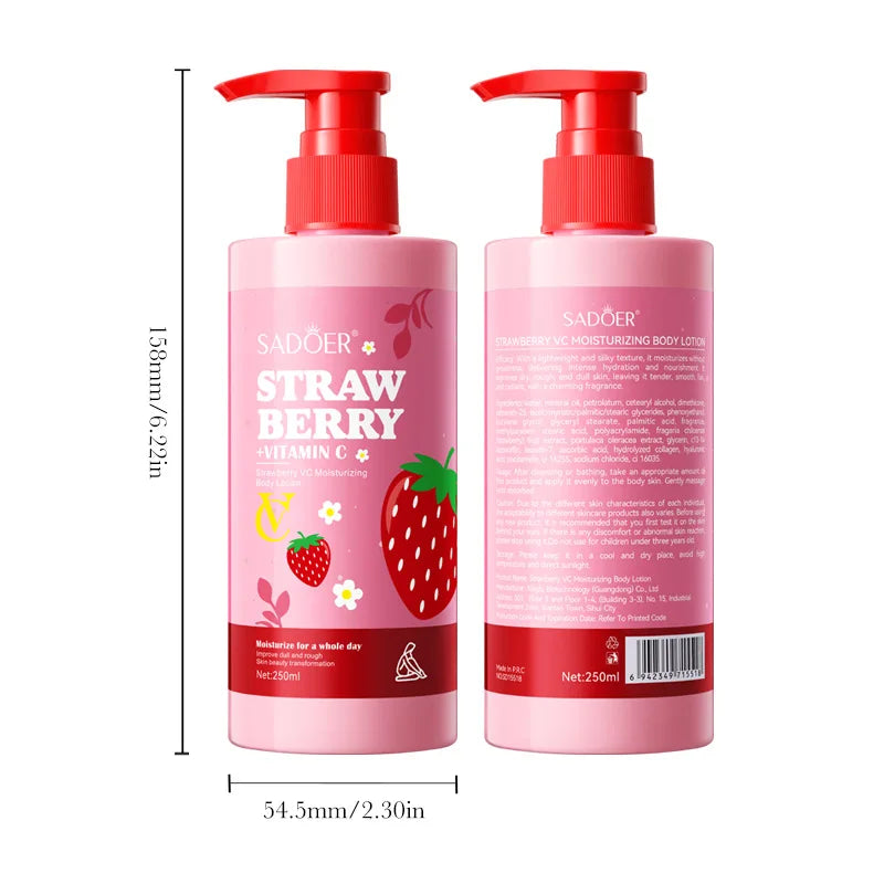 Strawberry VC Moisturizing Body Lotion Whitening Body Cream Lightening Skin Care Hand Cream Body Butter