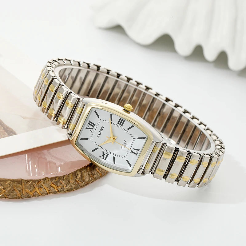 Fashionable Barrel-Shaped Simple Elegant Elegant Quartz Watch Women's Elastic Band Retro Women's Watch