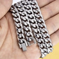 YQ 8MM-12MM Wide 316L Stainless Steel Cuban Link Chain Necklace Bracelet For Men Thick Punk Hip Hop Accessories Male