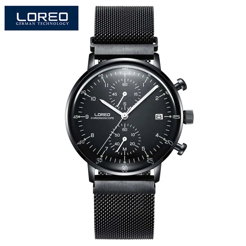 LOREO Luxury Brand Silver Steel Quartz Men Steel Watch Waterproof 3ATM Luminous Watches Calendar Watch Dropshipping 2023