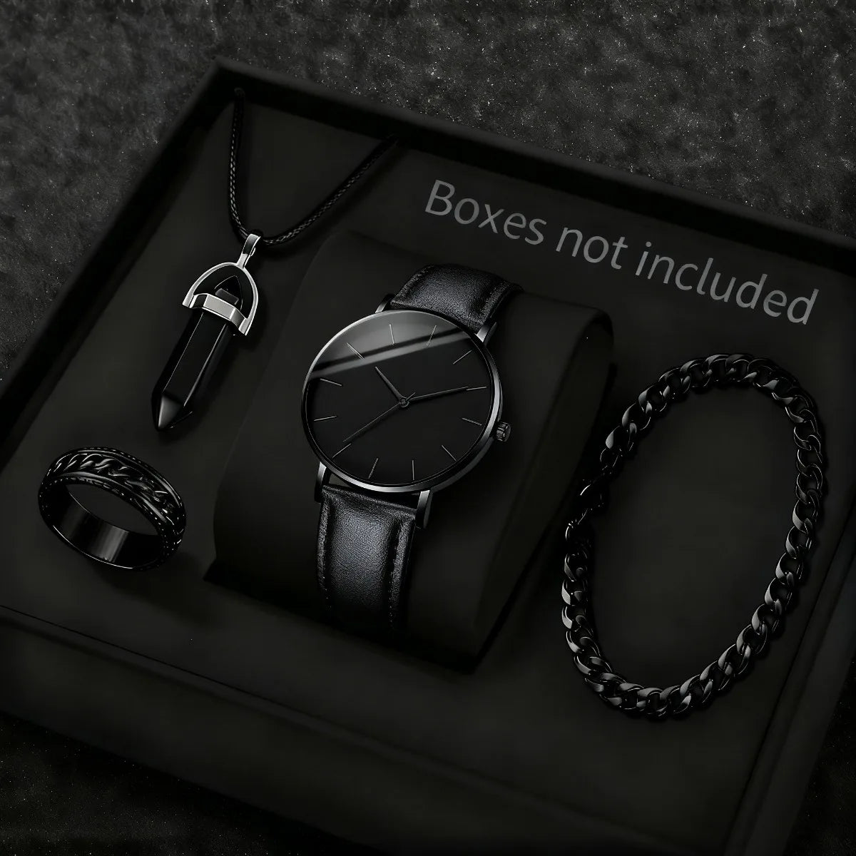 4PCS Fashion Men Business Watches Jewelry Set Simple Dial Quartz Wristwatch for Man Clock Reloj Hombre（Without Box）