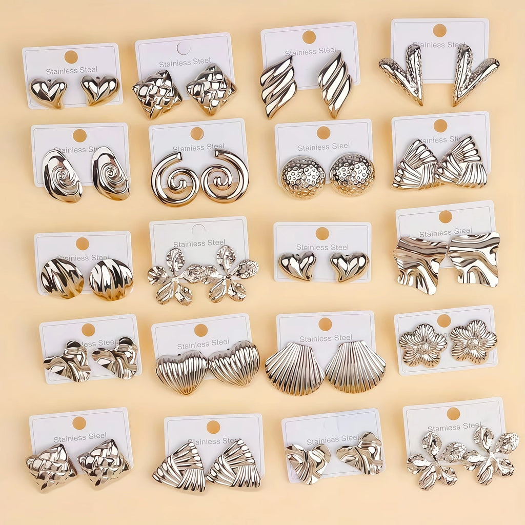 6/8/12/24/36/48Pairs Fashion Stainless Steel Earrings For Women Mix Style Trendy Heart Flowers Shell Daily Jewelry Party Gifts