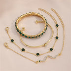 4Pcs/Set Fashionable Snake Imitation Gemstone Bangle Rhinestone Full Metal Bracelet For Birthday Party Christmas Gift For Women