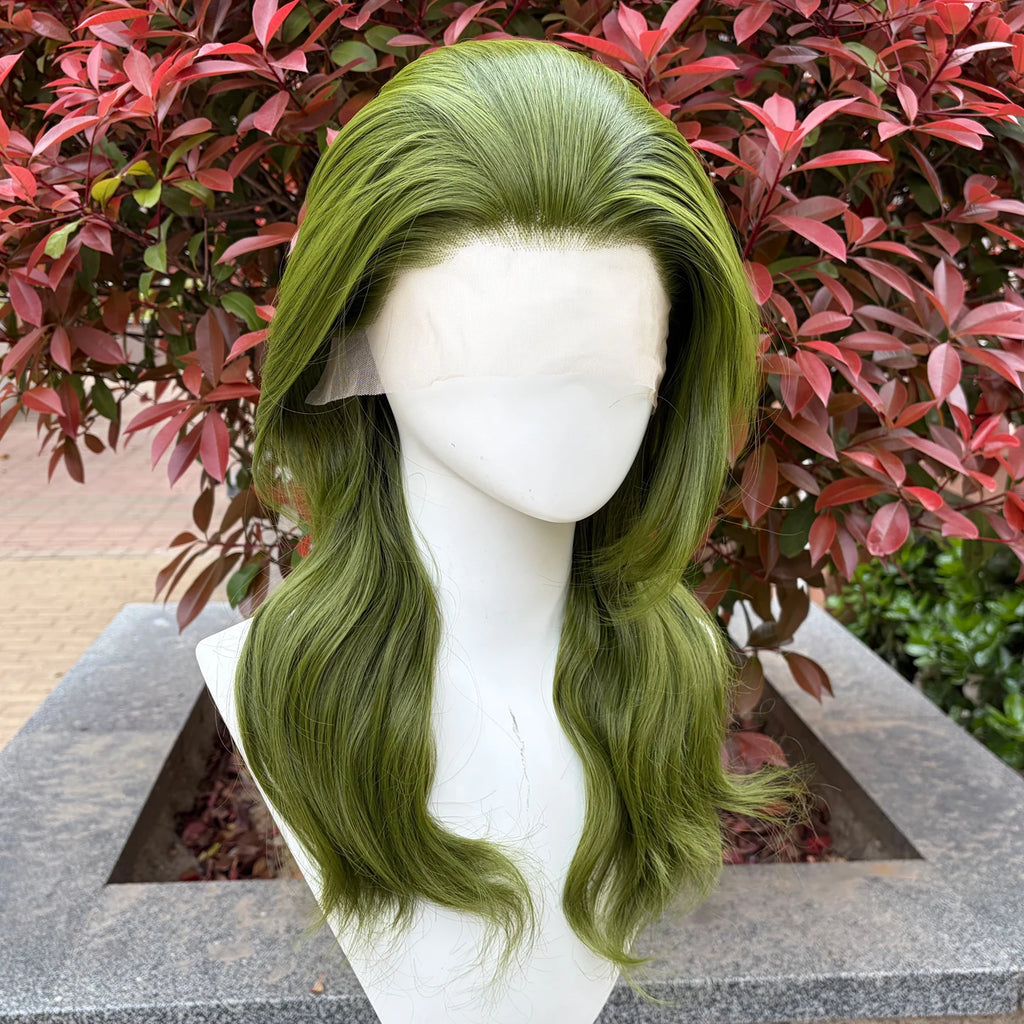 Matcha Green 13X4 Lace Front Wigs Natural Wave Glueless Lace Heat Resistant Fiber Synthetic Hair Wig Mullet Cosplay Wigs