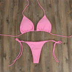 Pink Swimsuit Bikini Women Solid Color Sexy High Leg Thong Swimwear Bikinis Sets Female 2 Piece Bathing Suit Beachwear