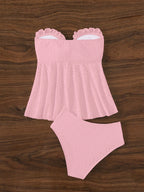 Bow Tie Patchwork Bikinis Set Off The Shoulder Female Swimsuit Hollow Out Women Swimwear Solid High Waist Bathing Suit Biquini