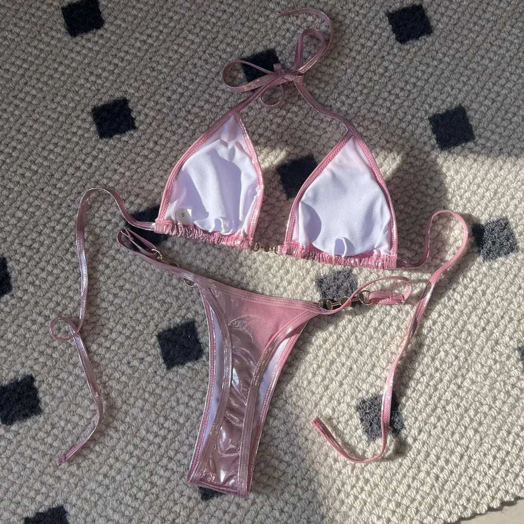 Sexy Shiny Pearl Bikini Swimsuit Hot Sale Of The Season New Crossbody Swimwear Elegant Luminous Design Attractive Female Underwe