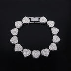 ZAKOL 45CM New Hip Hop Tennis Chain Bracelet Necklace Shiny Heart Rhinestone CZ Fashion Rock Party Jewelry Set