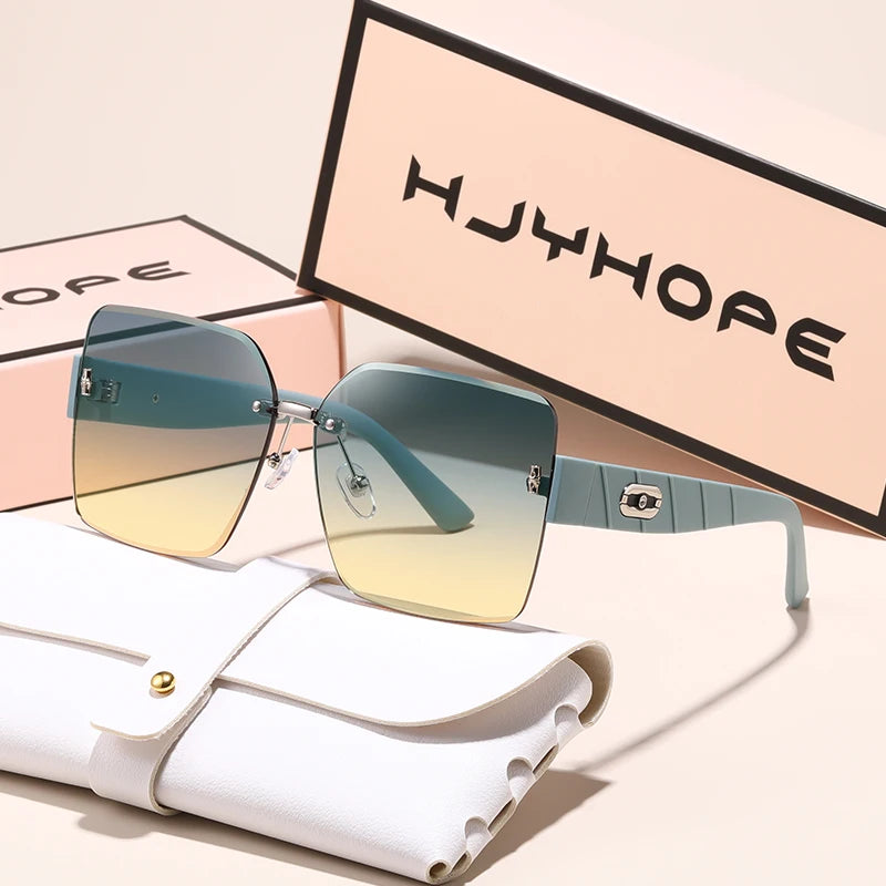 HJYHOPE Small Fresh Square Rimless Sunglasses Women Men High Quality Brand Sun Glasses Beach Party Male Female Glasses UV400